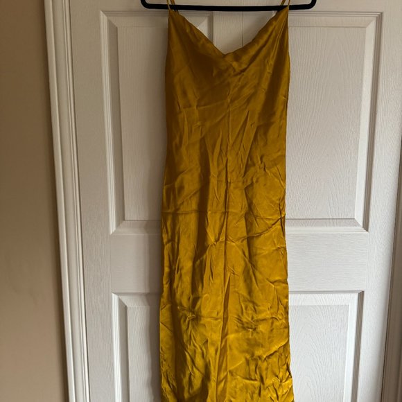Zara Midi Satin Slip Dress, Golden Mustard Yellow, Size M - Picture 3 of 5